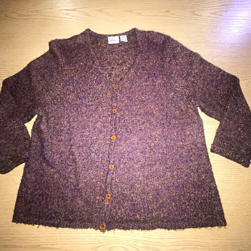 C.J. Banks Womens 1X Purple Brown Speckled V-Neck Knit Button Cardigan Sweater